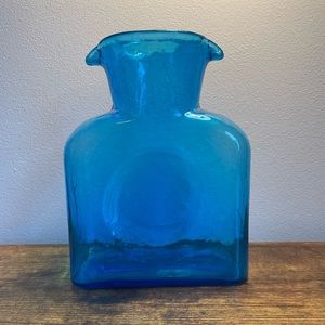 Blenko Blue Turquoise Glass Vase Water Pitcher Mid Century Modern